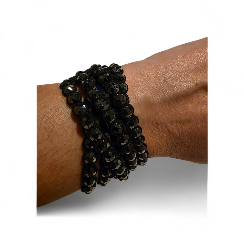 Black Faceted Stretch Beaded Bracelet - Unbranded